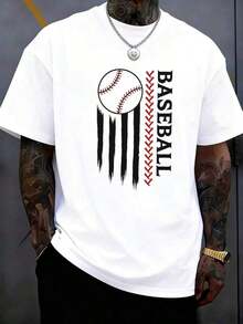 Men's  Baseball Shirt With A Red And White Baseball Bat Print Inspired By The Stripes Of The National Flag - Casual Short-Sleeved Summer Shirt, Suitable For Fans, As A Team Uniform, And For Everyday Wear - Machine-Washable Crew Neck Baseball Shirt. New Loose-Fitting And Versatile Shirt. Great For Gifting. Women's T-Shirt. Stylish. Bohemian Style. Soft, Breathable, And Comfortable Garment, Perfect For Spring, Summer, And Fall; Ideal For Vacations, Travel, And Everyday Wear. Perfect For Watching A Game. - 白色的 - 查看 2
