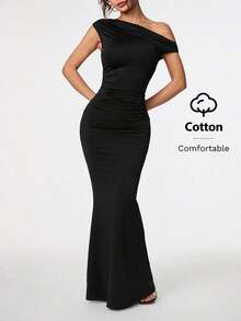 Ropa de verano, atuendos para citas diarias y viajes, atuendos de fiesta, atuendos interiores elegantes para mujeres, atuendos para salir, vestido asimétrico de sirena extra largo con hombros caídos, atuendos de club para mujeres, atuendos de - Negro 2 - Ver 8