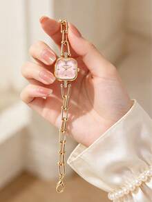 1 pieza/Set Reloj de pulsera de mujer con esfera cuadrada y cadena dorada, reloj de cuarzo minimalista, regalo de cumpleaños, regalo de San Valentín, uso diario en la oficina, cita y fiesta nocturna - Verde - Ver 6