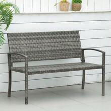 Rattan-Look Garden Bench, Park Bench With Steel Frame For 2 People, Balcony Bench, Maximum Load 320 Kg, Grey Garden Furniture - Grey - View 8