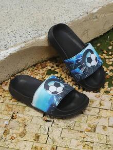 New Kids Football Slippers, Comfortable Soft Bottom Lightweight Slip-On EVA Casual Flat Sandals For Daily Home Wear - Blue - View 5