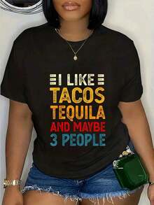 Camiseta Divertida de Tacos y Tequila para Amantes de la Comida Mexicana, Cuello Redondo, Manga Corta, Camiseta Gráfica para Hombre y Mujer - Negro - Ver 1