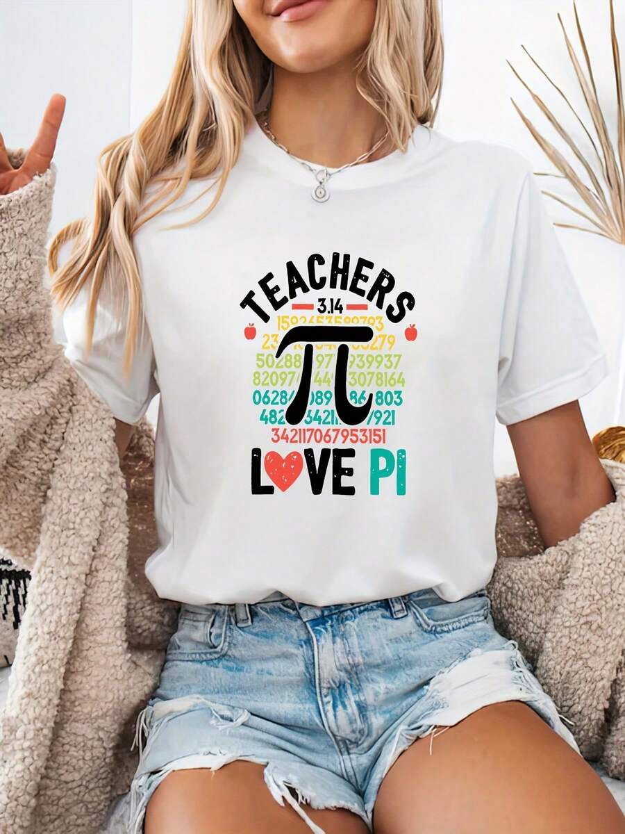 Camiseta de Mujer con Diseño de Profesora de Matemáticas - Divertido diseño con símbolo π y chiste matemático, 100% algodón puro, ligera, 180 gsm, de manga corta y cuello redondo, estilo casual, adecuada para el verano, lavable a máquina. ROHK - Blanco - Ver 1