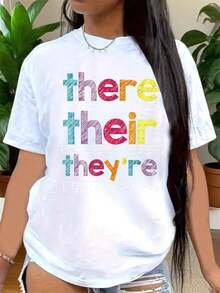 Camiseta Vintage de Algodón para Mujer, con Estampado de Texto Arcoíris, Ropa Casual para Mujeres y Niñas, Atuendo Diario, Estilo Urbano, Top Gráfico de Moda - Blanco - Ver 8