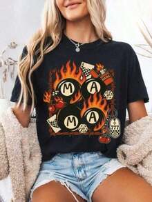 Loose1 camiseta Western Mama: Camisetas de mujer con diseño retro de 8 bolas y dados de cereza, camisetas gráficas unisex, camiseta divertida, g 100% algodónBasic Crew Neck Cotton T-shirt fo - Negro - Ver 10