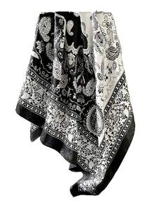1 pièce Foulard/Carré en satin imprimé zèbre élégant pour femmes de 90cm, foulard polyvalent adapté aux sorties mode décontractées, peut être utilisé comme foulard carré, bandeau, serre-tête ou châle coupe-vent et protecteur solaire pour l'extérieur, parfait pour le stylisme - Noir et Blanc - Voir 3