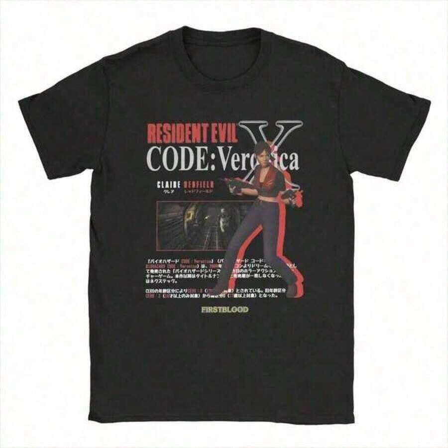 Camiseta Vintage de Estilo Urbano para Hombre, Ropa Masculina, Conjuntos de Verano para Niños, Camisetas para Adultos y Niños, Camisetas para Hombre Residents Evils Code Veronica X Creative, Camisetas 100% Algodón de Manga Corta, Cuello Redondo, Ropa a Juego para la Familia, Conjuntos para Niños, Ropa para Niños, Tallas para Adultos y Niños - Negro - Ver 1