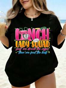 Camiseta de manga corta para maestra de comedor: Primero tomamos el café, luego alimentamos a los niños. Regalo divertido para maestras, ropa casual de playa para mujer, camiseta de verano. - Negro - Ver 7