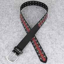 Retro Wide Belt, Fashion Shiny Rhinestone Rivet Decor Leather Belt, Versatile For Dresses, Jeans, Waist Cincher - Black and Red - View 2