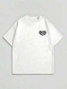 Camiseta de algodón puro de 220 g para hombre, cuello redondo, manga corta, informal, con estampado a doble cara y diseño de corazón con rayas de cebra. - Blanco - Ver 2