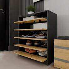 Nouveau meuble à chaussures robuste à 5 niveaux, 74*35*84,5 cm, organisateur de rangement pour chaussures autoportant avec poignées noires, étagère à chaussures en panneau de mélamine de 16 mm en 2 couleurs, meuble à chaussures moderne sur pied pour l'entrée, le couloir et le placard, idéal pour le rangement des chaussures - Multicolore - Voir 6