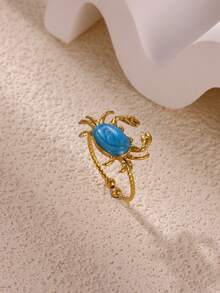 Nhẫn hình cua bằng thép không gỉ mạ vàng 18k kiểu Boho, họa tiết dầu nhỏ giọt, hình bạch tuộc có thể điều chỉnh kích thước, trang sức sinh vật biển, trang sức mùa hè chủ đề đại dương, phụ kiện thời trang đi biển, nghỉ dưỡng. - 1 - Xem 3