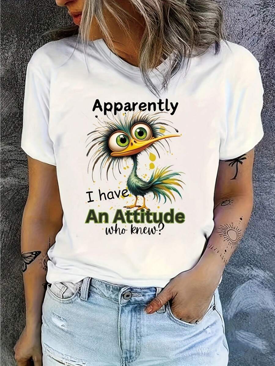 T-shirt med tupptryck - Attitude Graphic Tee - Självklart har jag en attityd - Vitt - Visa 1