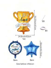 7pcs Spanish Father's Day Theme Balloon Set, Includes Gold Trophy, Round Printed Balloons, And Blue Star Foil Balloons. Suitable For Father's Day Celebration Party, Family Gathering Decor, Theme Holiday Decoration, Living Room Ambiance, Restaurant Table Setting, Surprise Party, Theme Party, Patio, Balcony Decor, Party Backdrop, Dessert Table Decor - Father's Day Balloon Decoration Set - View 3