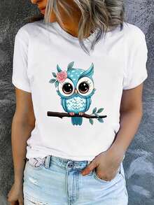 Camiseta de verano para mujer, de manga corta y estampada, moderna y casual, lavable a máquina, ajuste cómodo, estampado plano 2D. - Blanco_04 - Ver 9