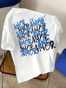 Camiseta de Cuello Redondo con Estampado de Letras AMOR para Hombre, Manga Corta para Deportes al Aire Libre de Verano - Blanco - Ver 1