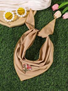 1pc New Retro Solid Color Rose Pattern Triangular Scarf Headband Hair Accessory, Elegant And Versatile, Classic, Suitable For Daily Outings And Party Wear, Women's Headband Hair Accessory Vacay Bandanas - Multicolor - View 12