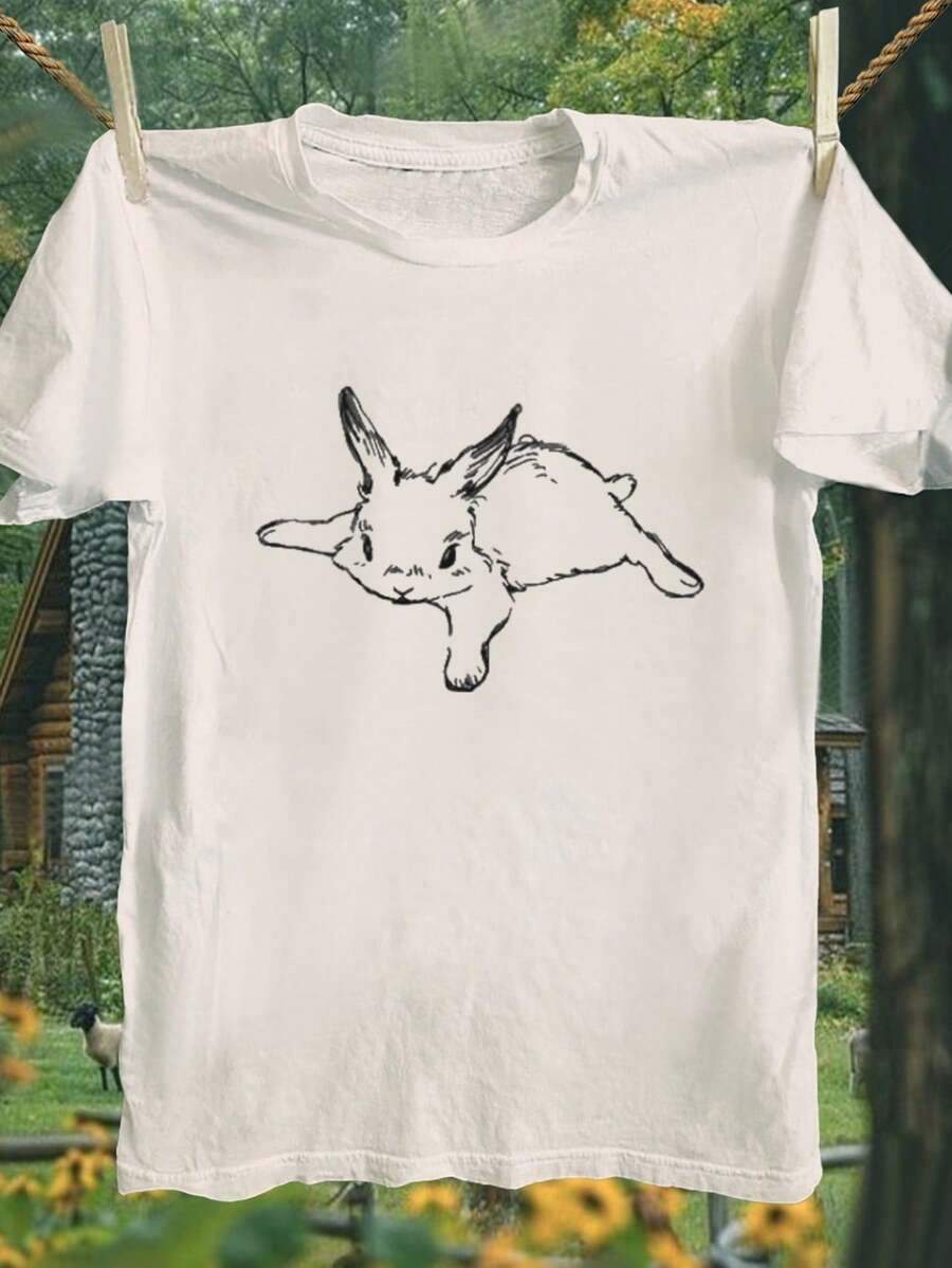Camiseta de manga corta casual 100% para mujer - Camiseta de manga corta con cuello redondo estampado a la moda, tejido transpirable lavable a máquina, cómoda, fácil y elegante para uso diario en verano. Regalo perfecto. Corte holgado. Envío local - Blanco - Ver 1