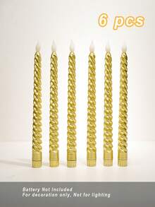 3/6/12 Pcs Gold Spiral LED Flameless Candle Lights, Decorative Lights For Halloween, Christmas, Valentine's, Weddings & Dining Tables (Battery Not Included) - Gold Thread - View 6