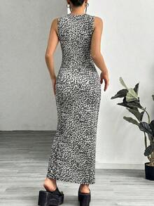 Vestido ajustado sin mangas con estampado de leopardo para mujer - Gris - Ver 2