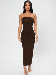Vestido tubo con abertura trasera - Cafetería - Ver 3