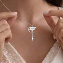 Customized Stainless Steel Graduation Cap Necklace With 18K Gold Plating, Personalized Name Pendant, Graduation Gift, Anniversary, Party, Valentine's Day, Elegant Jewelry For Him And Her, Minimalist Design, Casual Decoration, Fashion Accessory, Modern Personalized, Unique Spring/Summer New Necklace - Multicolor - View 9