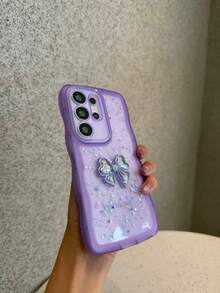 蝴蝶結雷射亮片手機殼，波浪邊透明防震手機殼，適用於 Galaxy A56/A17/S24 Ultra/S24 Plus/S24/S23 Ultra/S23 Plus/S23/S22 Ultra/S22 Plus/S22/S21 Ultra/S21 Plus/S21 FE/S23 FE/S20 FE，適用於 iPhone 17/16E/15/14/13/12/11/X/XS Max/XR/Pro Plus，國際版非國內版 - 紫色 - 查看 5