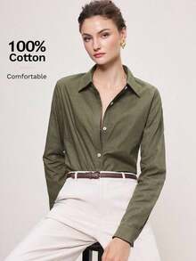 2026 Nueva Camisa Básica Versátil y Elegante para Mujer con Botones Delanteros y Cuello Mao en Color Azul Claro, Adecuada para Ir al Trabajo, Uso Diario, Estilo Retro de los 90, Navidad, Año Nuevo, Fiesta de San Valentín, Playa, Graduación, Moda, - verde militar 2 - Ver 2