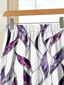 Set de 2 piezas Blusa de unicolor + Falda estampada con flores moradas de estilo casual de vacaciones para mujer, Conjunto de verano para mujer, Conjunto de falda y blusa, Conjunto de falda y blusa para mujer, Conjunto de falda estampada de pri - Morado - Ver 5