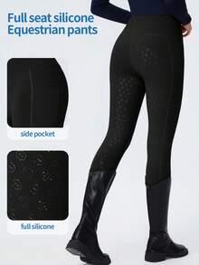 ROYALS MATTINI Ladies' Tight Equestrian Pants, Solid Color, Full Seat Silicone, Functional Pockets Sports - Black - View 1