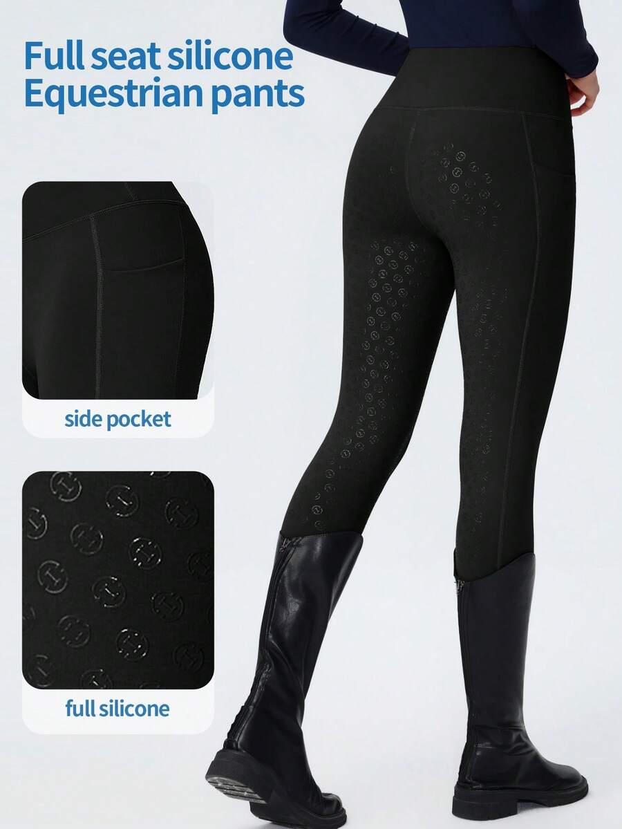 ROYALS MATTINI Ladies' Tight Equestrian Pants, Solid Color, Full Seat Silicone, Functional Pockets Sports - Black - View 1