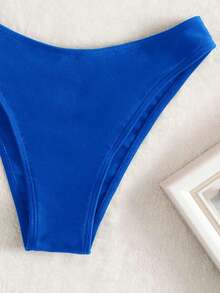 Conjunto de bikini liso, sujetador push up y parte inferior de bikini, traje de baño de 2 piezas - azul real - Ver 5