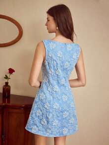 Vestido mini sin mangas de jacquard elegante y vintage, vestido de invitada de boda verde para mujeres, vestidos de verano para mujeres, atuendos de vacaciones, vestidos de graduación, atuendos de festival para mujeres, vestidos de cumpleaños para mujeres, atuendos casuales de negocios para mujeres, atuendos de maestra para mujeres - Beis - Ver 9