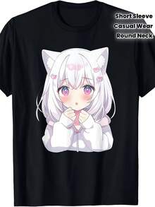 Graphic Print T-Shirt, Short Sleeves And Round Neck, Casual Top For Summer And Spring, Women's Clothing - Black - View 8