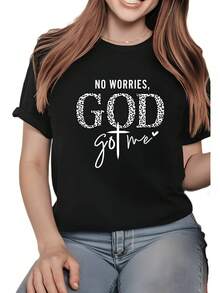 Dios me dio Impresión Gráfica Camiseta para Mujeres y Hombres Manga Corta 100% Algodón Pesado Cómodo Cuello Redondo, Suaves y Adorables Tops - Negro - Ver 5
