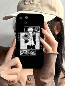Manga de Denji  en blanco y negrofunda de teléfono Fundas compatibles con ,Apple,VIVO,OPPO,,, y Honor.Fabricadas en silicona TPU,ofrecen protección contra golpes y caídas. - Negro - Ver 1