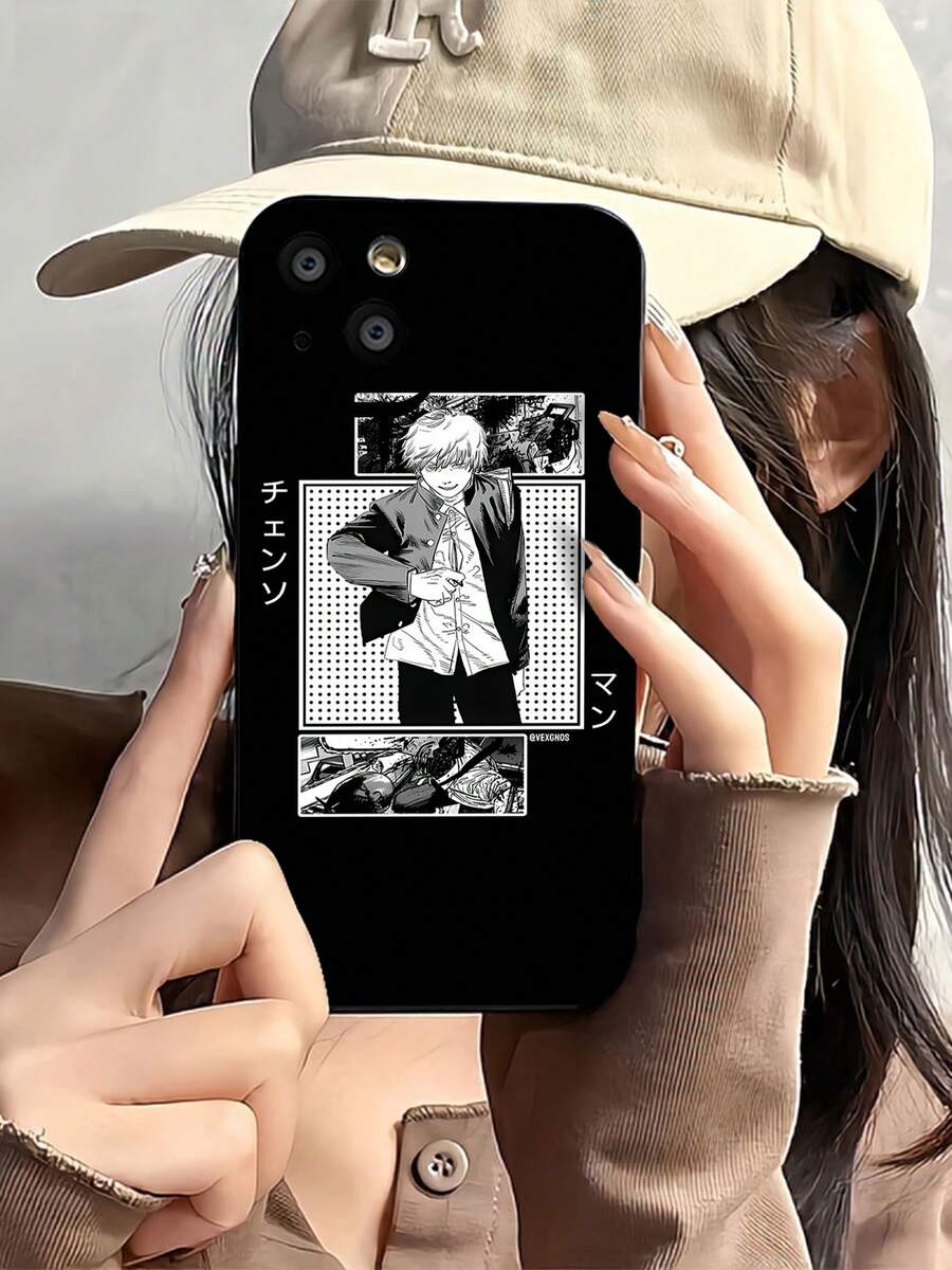 Manga de Denji en blanco y negrofunda de teléfono Fundas compatibles con ,Apple,VIVO,OPPO,,, y Honor.Fabricadas en silicona TPU,ofrecen protección contra golpes y caídas. - Negro - Ver 1