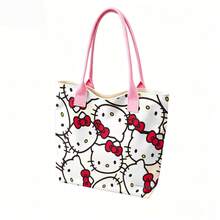 Miniso 三丽鸥Hello Kitty重叠脸印花帆布手提包，奶油色底单肩包，日常使用 - 粉色 - 查看 3