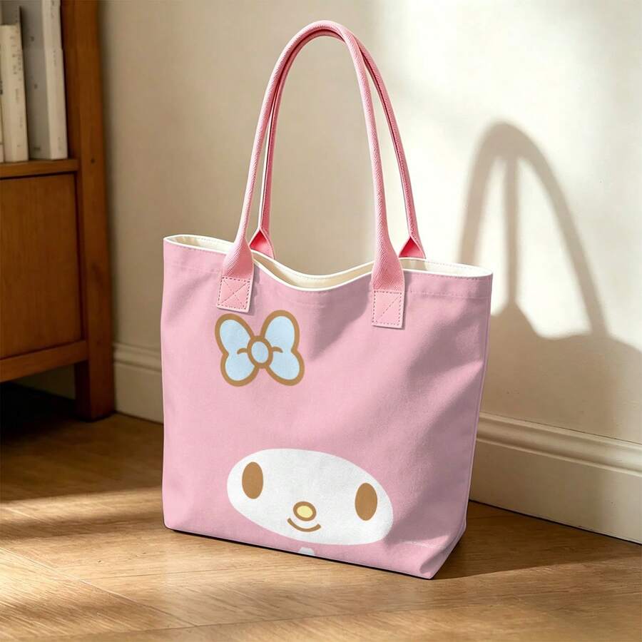 Miniso Sanrio My Melody 简约帆布手提包,粉色单肩包,日常使用 - 粉色 - 查看 1