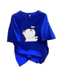 Camiseta con estampado de camisa casual para mujer, manga corta y cuello redondo, moda urbana local de primavera/verano camiseta unisex. FQ2N - Negro - Ver 5