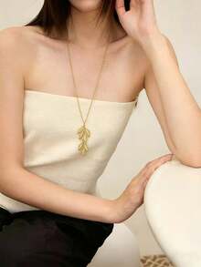 1 chiếc dây chuyền mặt lá bằng thép không gỉ mạ vàng 18K, thanh lịch và phù hợp để đeo hàng ngày, dự lễ hội, làm quà tặng, hẹn hò, dự tiệc. - Vàng - Xem 1