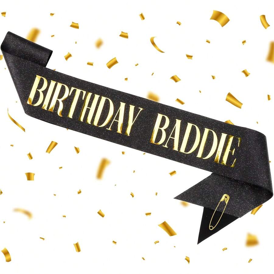 BIRTHDAY BADDIE Birthday Sash, Black Glitter Birthday Sash With Gold Foil Funny Birthday Sash, Party Supplies Decoration - Multicolor - View 1