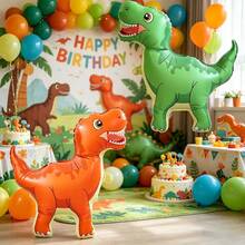 2pcs Tyrannosaurus Rex Foil Balloons - 23.4 Inches, Self-Sealing Design, Suitable For Festivals, Home Or Office Decor, Realistic Dinosaur Shape With White Eyes And Sharp Teeth, Great For Halloween And Christmas Decorations - Multicolor - View 4