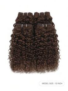 4 Pcs Curly Chocolate Hair Extensions, Wavy Textured Real Hair Bundles, Double Weft Sewed In Extensions - S4 - View 17