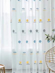 1 buah Tirai Tipis Bordir Bola Olahraga Anak, Transparan untuk Privasi di Kamar Tidur Anak, Jendela dari Lantai hingga Langit-langit - MultiWarna - View 16