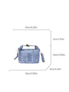1pc Mini Denim Effect Box Shaped Bag, PU Adjustable Shoulder Strap Crossbody Zipper Handbag For Women, Suitable For Daily Use, Dating, Shopping, Work - Baby Blue - View 7