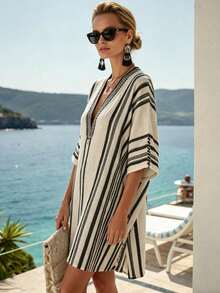 Vestido midi de mujer con solapa, botones, mangas con doble volante, vestido de vacaciones, vestido de lino estilo francés, vestido costero, vestido de crucero, atuendos de la  Amalfitana, adecuado para vestido de verano, ropa de primavera, ropa de verano, vestido de playa, ropa de playa, vestido largo elegante, vestido casual, vestido de vacaciones, ropa de verano, vestido de playa para mujer, vestido para ir al trabajo - Blanco y Negro - Ver 5