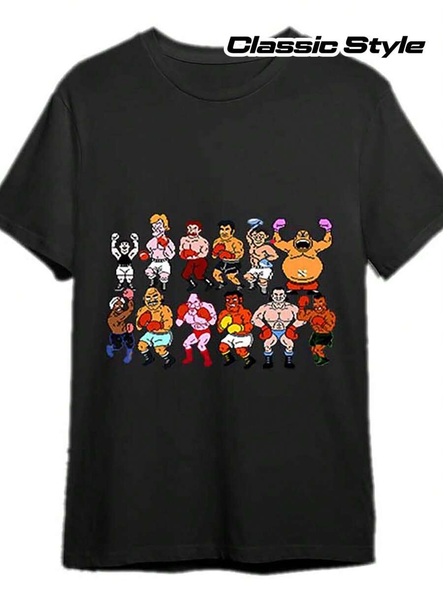 Camiseta de hombre con temática de boxeo - Diseño con estampado de boxeador, camiseta de manga corta de tela gruesa, corte holgado con cuello redondo, ropa casual para entrenamiento, adecuada para entrenar y usar a diario - Estilo deportivo clásico, una camiseta de manga corta adecuada para el hogar, uso diario, fiestas y viajes-perfecta como regalo para amigos o familiares. - Negro - Ver 1