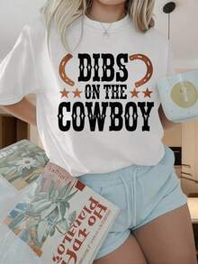 ropa de mujer Camiseta de manga corta con cuello redondo para mujer Dibs On The Cowboy T Shirt Camiseta con gráficos bonitos de estilo occidental para mujer Top de moda estilo country Estamp - Blanco - Ver 4