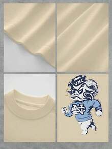 Camiseta Casual UNC Tar Heels con Doble Estampado, 100% Algodón, Diseño de Mascota Azul y Blanco, Camiseta de Manga Corta - Gris - Ver 4